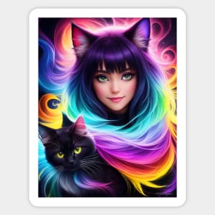 Furry Anime Girl and Cat Sticker